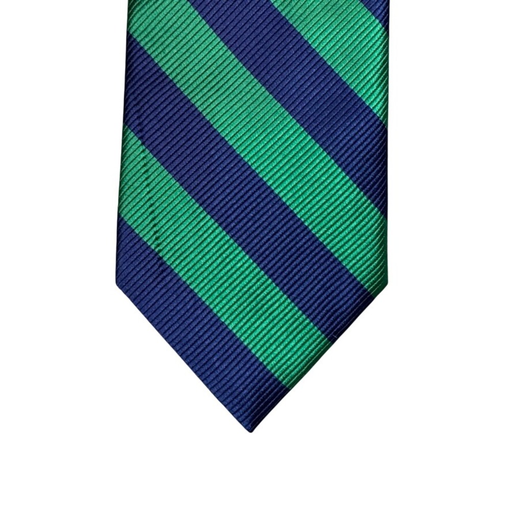 The Tie Bar Mens Silk Necktie Navy Blue Green Diagonal Striped Ribbed Silk Tie